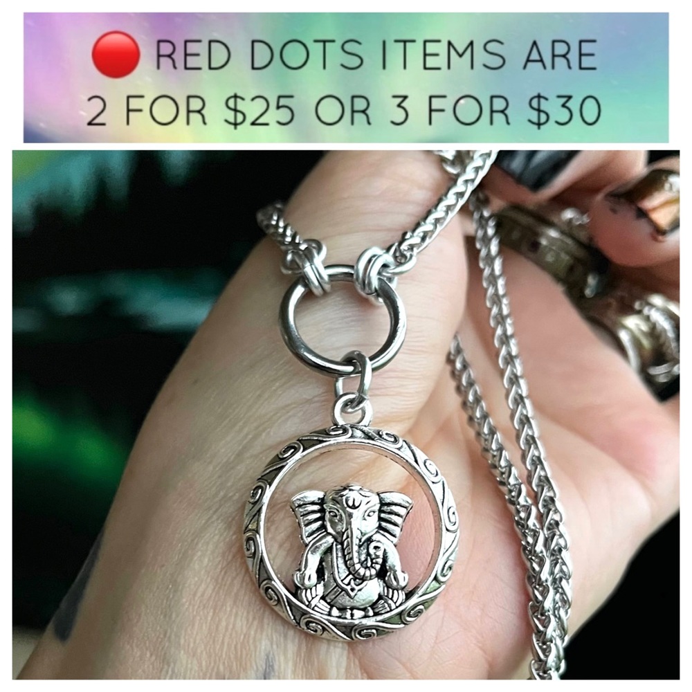 🔴Sale . Handmade ganesh elephant medal coin on stainless steel choker necklace